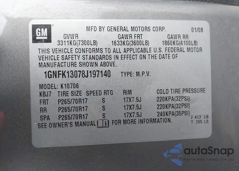 2008 Chevrolet Tahoe K1500 from USA, damaged, VIN 1GNFK13078J197140